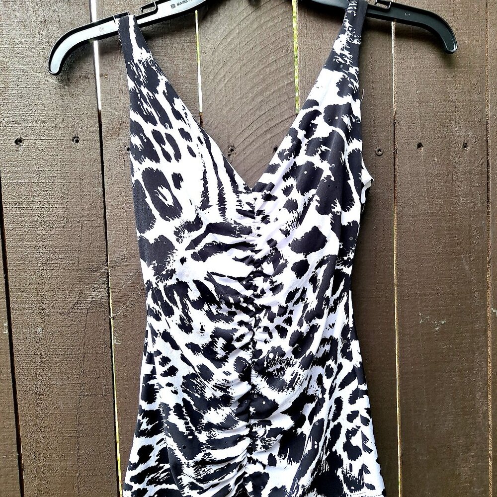 Cache Black and White Animal Print Tank Top